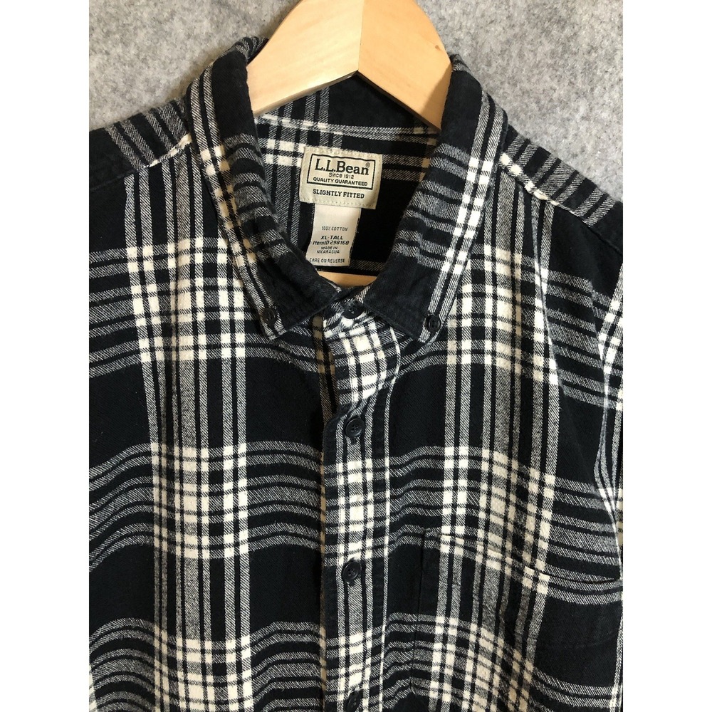 L.L. Bean Shirt Mens XLT Black Scotch Plaid Flannel Fish Hike Camp Classic